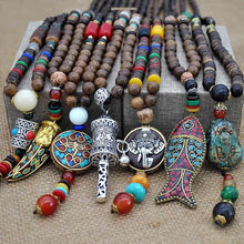 Load image into Gallery viewer, Handmade Nepal Mala Wood Beads Necklace & Pendant. Free shipping!