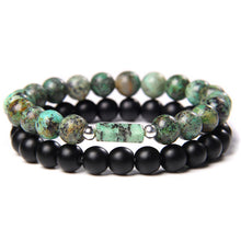 Load image into Gallery viewer, Men's Natural Rectangle Tiger Eye Stone Bead 2-Bangle Set, Handmade