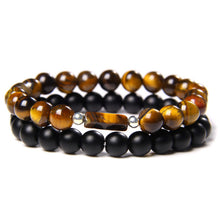 Load image into Gallery viewer, Men's Natural Rectangle Tiger Eye Stone Bead 2-Bangle Set, Handmade