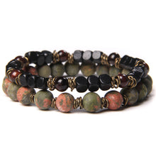 Load image into Gallery viewer, Men's Natural Rectangle Tiger Eye Stone Bead 2-Bangle Set, Handmade