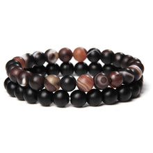 Load image into Gallery viewer, Men's Natural Rectangle Tiger Eye Stone Bead 2-Bangle Set, Handmade