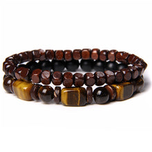 Load image into Gallery viewer, Men's Natural Rectangle Tiger Eye Stone Bead 2-Bangle Set, Handmade
