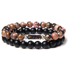 Load image into Gallery viewer, Men's Natural Rectangle Tiger Eye Stone Bead 2-Bangle Set, Handmade