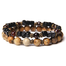 Load image into Gallery viewer, Men's Natural Rectangle Tiger Eye Stone Bead 2-Bangle Set, Handmade
