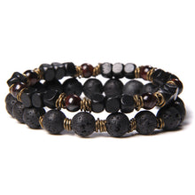 Load image into Gallery viewer, Men's Natural Rectangle Tiger Eye Stone Bead 2-Bangle Set, Handmade