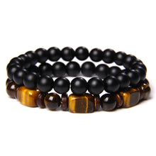 Load image into Gallery viewer, Men's Natural Rectangle Tiger Eye Stone Bead 2-Bangle Set, Handmade