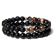 Load image into Gallery viewer, Men's Natural Rectangle Tiger Eye Stone Bead 2-Bangle Set, Handmade