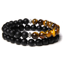Load image into Gallery viewer, Men's Natural Rectangle Tiger Eye Stone Bead 2-Bangle Set, Handmade
