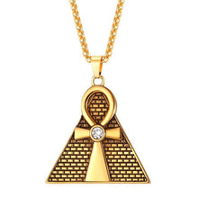 Load image into Gallery viewer, Ancient Pyramid Ankh Egyptian Cross Pendant & Chain Necklace Stainless Steel & Rhinestone Necklace