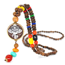 Load image into Gallery viewer, Handmade Nepal Mala Wood Beads Necklace & Pendant. Free shipping!