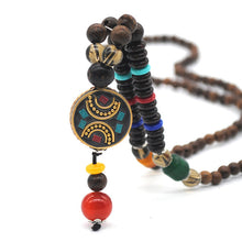 Load image into Gallery viewer, Handmade Nepal Mala Wood Beads Necklace & Pendant. Free shipping!