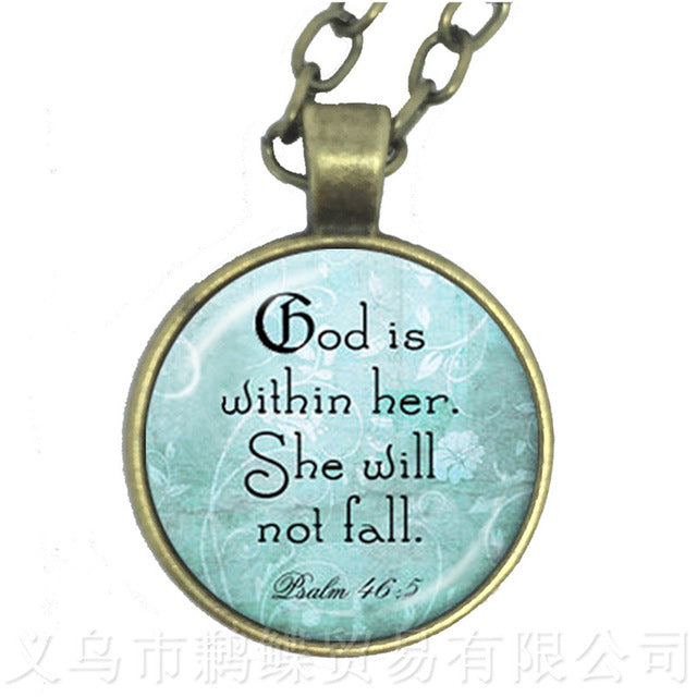 God Is Within Her, She Will Not Fall 25mm Round Glass Cabochon Pendant Necklace